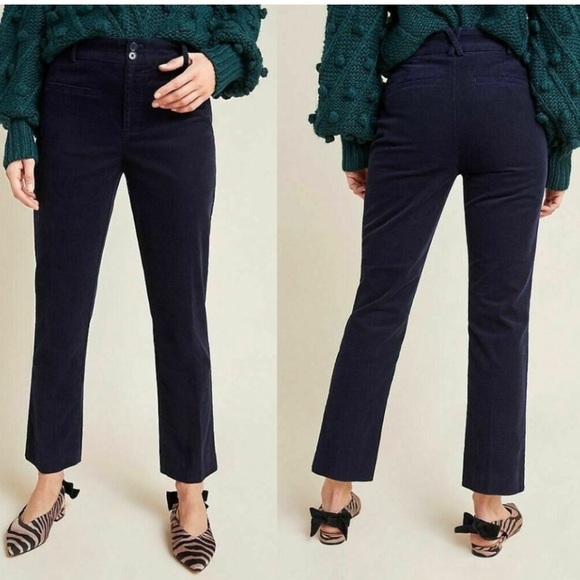 ANTHROPOLOGIE The Essential Collection Corduroy Straight Pants Anthro NEW Navy - Picture 1 of 6